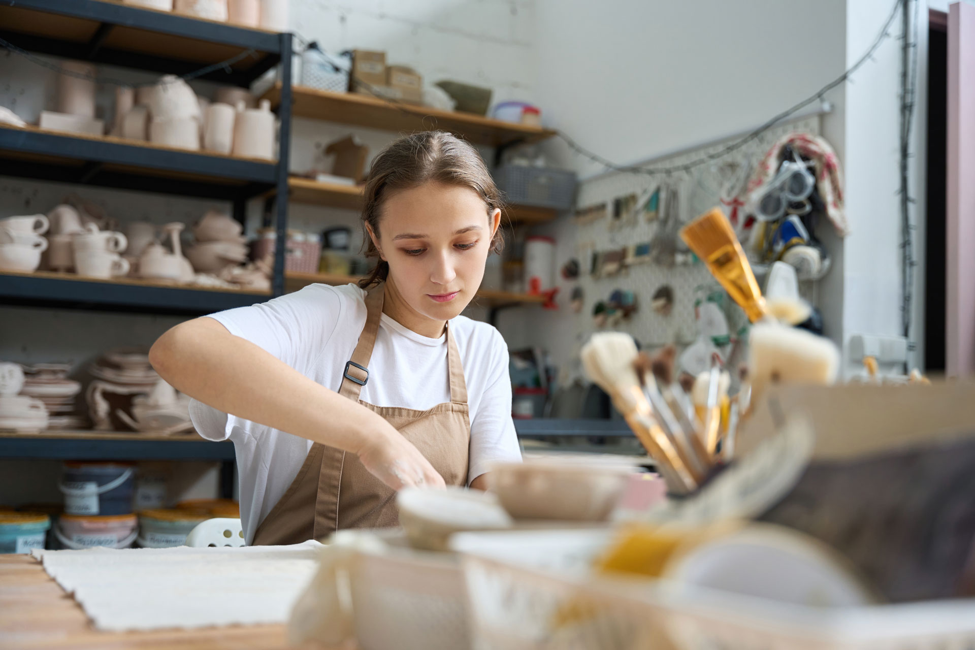 Frau, Handwerk, Keramik, Kunst, Beruf, zufrieden